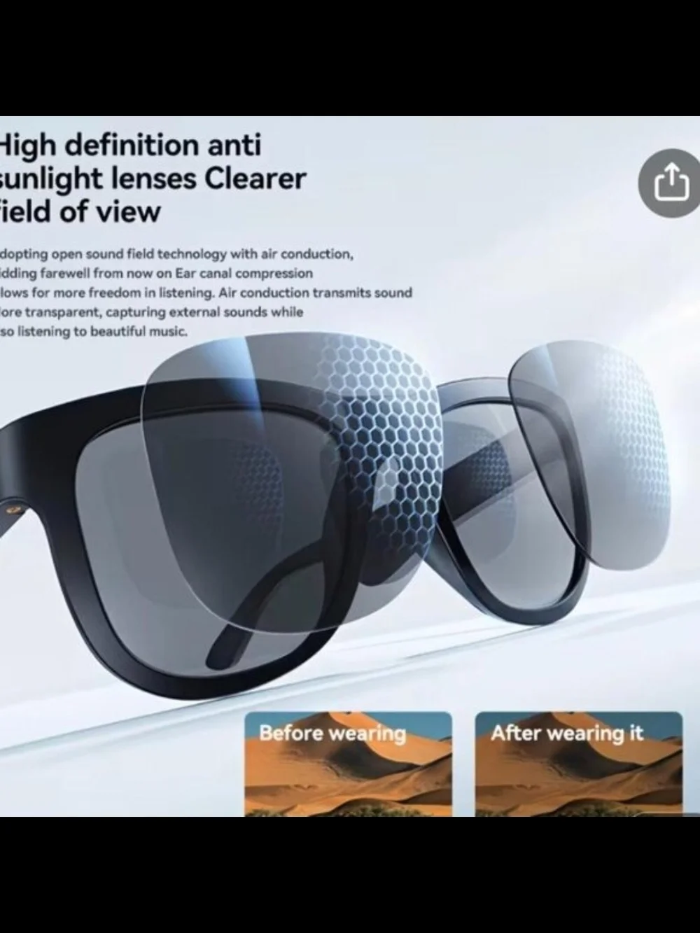 NIB Wireless Smart Audio Sunglasses Bluetooth Headset In Black